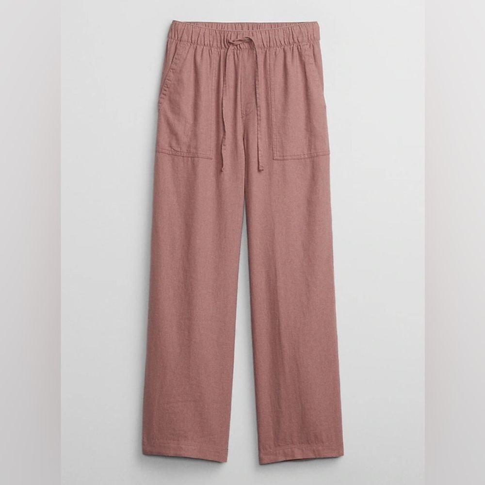 Gap Pink Linen-Blend Wide-Leg Pull-On Pants